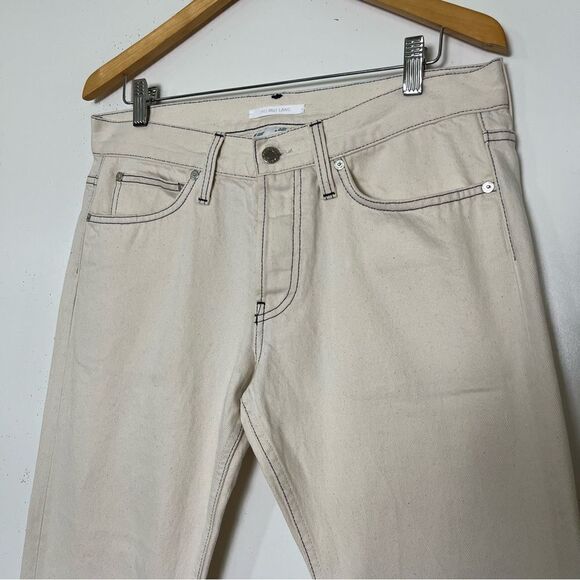 Helmut Lang Jeans Beige Contrast Stitch Straight Leg Button Fly Women 30 Men 33 - Picture 2 of 8